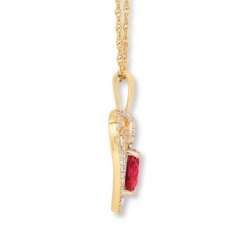 Main Image 2 of Lab-Created Ruby Heart Necklace 10K Yellow Gold
