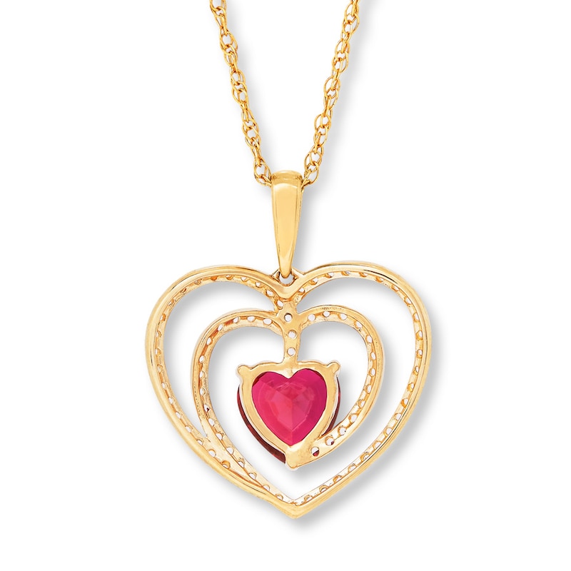 Main Image 3 of Lab-Created Ruby Heart Necklace 10K Yellow Gold