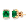 Thumbnail Image 1 of Lab-Created Emerald Earrings 1/10 cttw Diamonds 10K Yellow Gold