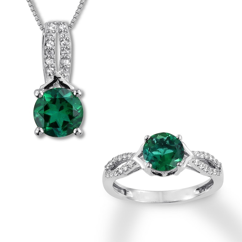 Lab-Created Emerald Gift Set Sterling Silver