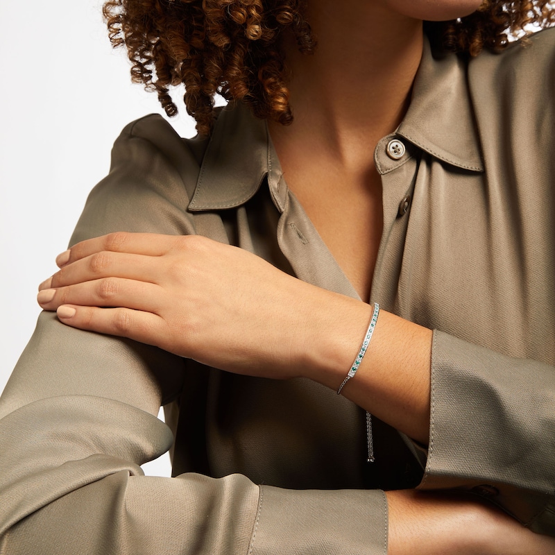 Main Image 3 of Lab-Created Emerald Bolo Bracelet Sterling Silver