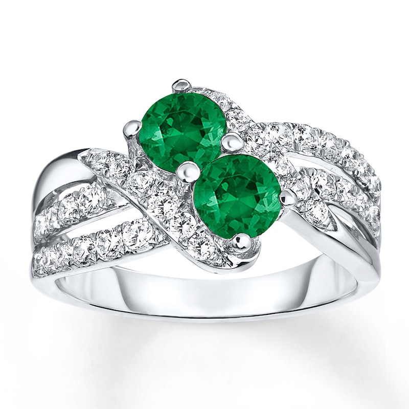 Main Image 1 of Lab-Created Emerald Ring Lab-Created Sapphires Sterling Silver
