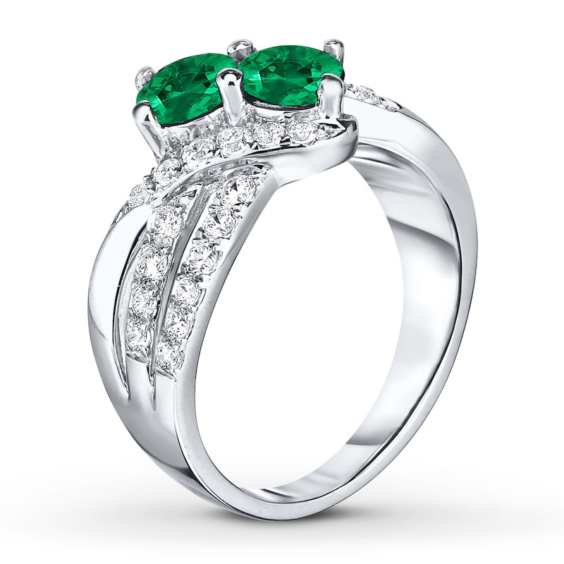 Main Image 2 of Lab-Created Emerald Ring Lab-Created Sapphires Sterling Silver