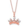 Crown Necklace Lab-Created White Sapphires 10K Rose Gold