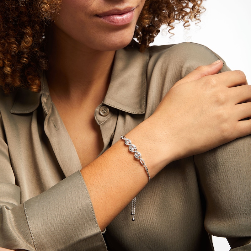 Lab-Created White Sapphire Bolo Bracelet Sterling Silver 9.5