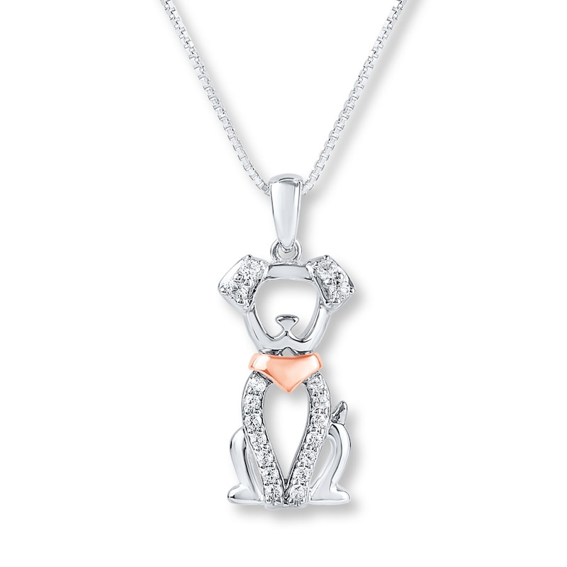 Dog Necklace Lab-Created Sapphire Sterling Silver/10K Rose Gold