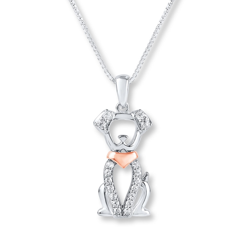 Main Image 1 of Dog Necklace Lab-Created Sapphire Sterling Silver/10K Rose Gold