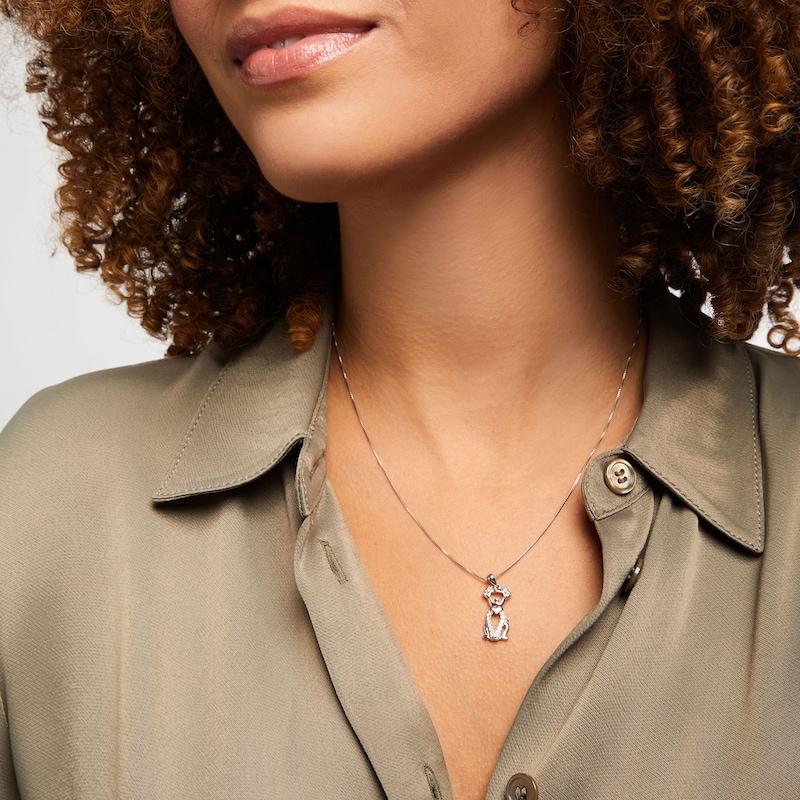 Main Image 3 of Dog Necklace Lab-Created Sapphire Sterling Silver/10K Rose Gold