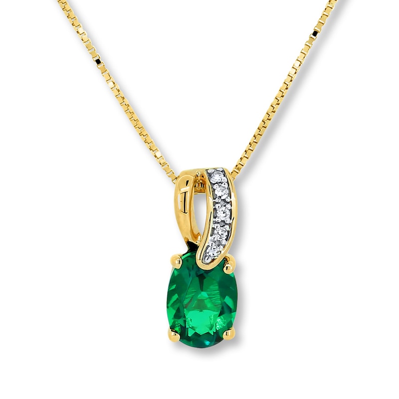 Lab-Created Emerald Necklace Diamond Accents 10K Yellow Gold
