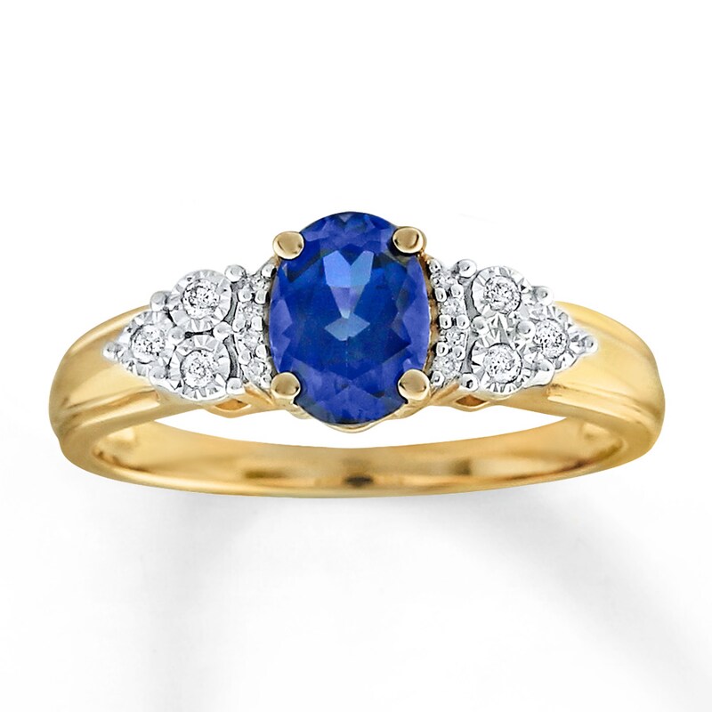Main Image 1 of Lab-Created Sapphire Ring 1/15 ct tw Diamonds 10K Yellow Gold