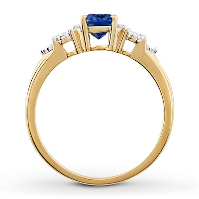 Lab-Created Sapphire Ring 1/15 ct tw Diamonds 10K Yellow Gold | Kay