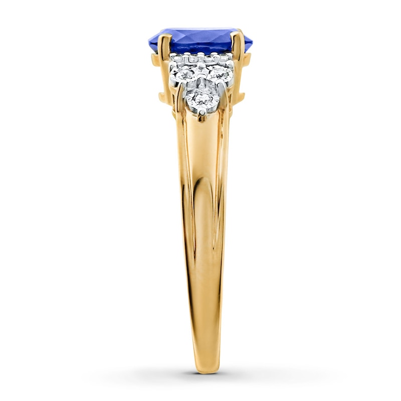 Main Image 3 of Lab-Created Sapphire Ring 1/15 ct tw Diamonds 10K Yellow Gold