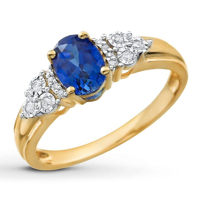 Main Image 4 of Lab-Created Sapphire Ring 1/15 ct tw Diamonds 10K Yellow Gold