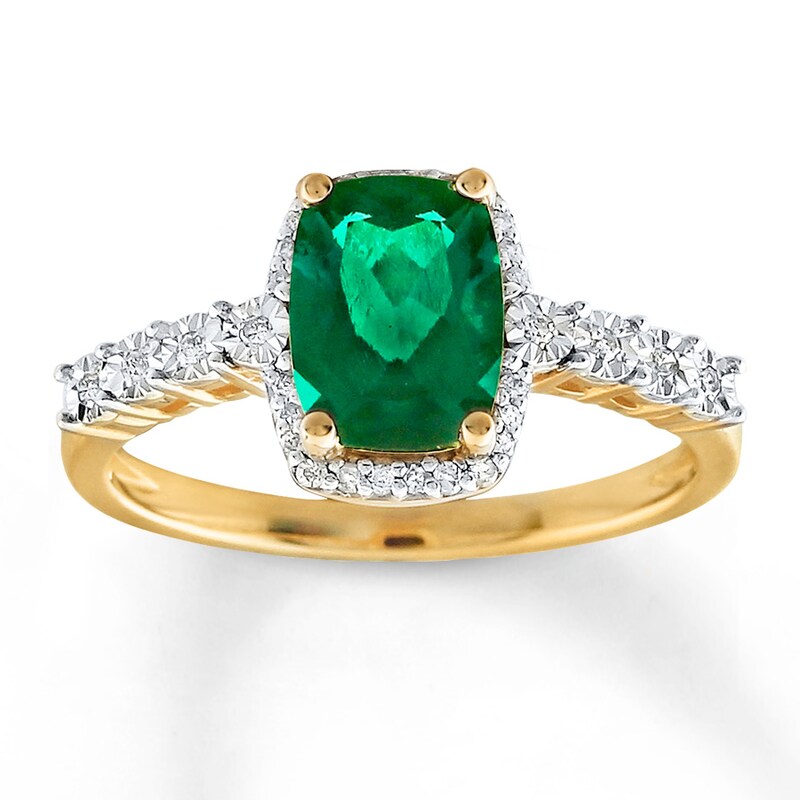 Main Image 1 of Lab-Created Emerald Ring 1/10 ct tw Diamonds 10K Yellow Gold
