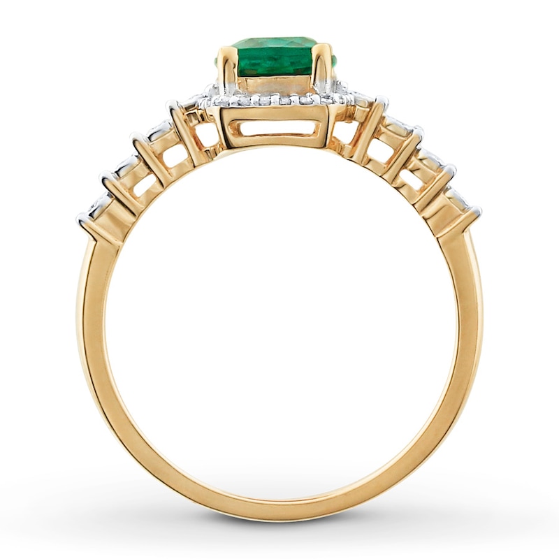 Main Image 2 of Lab-Created Emerald Ring 1/10 ct tw Diamonds 10K Yellow Gold