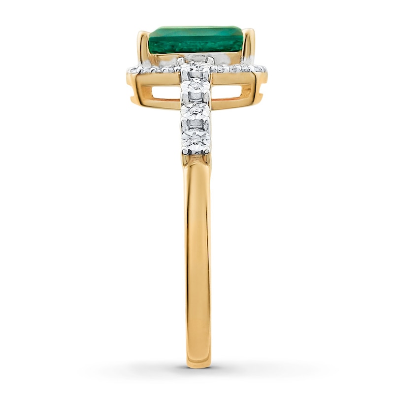 Main Image 3 of Lab-Created Emerald Ring 1/10 ct tw Diamonds 10K Yellow Gold