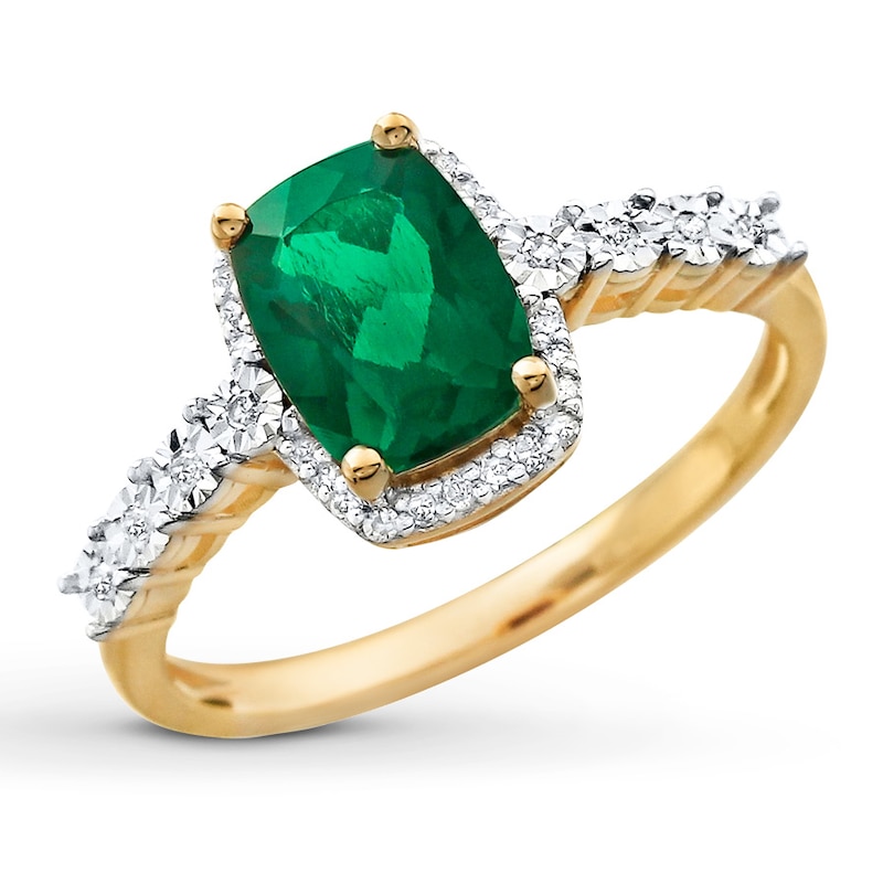 Lab-Created Emerald Ring 1/10 ct tw Diamonds 10K Yellow Gold