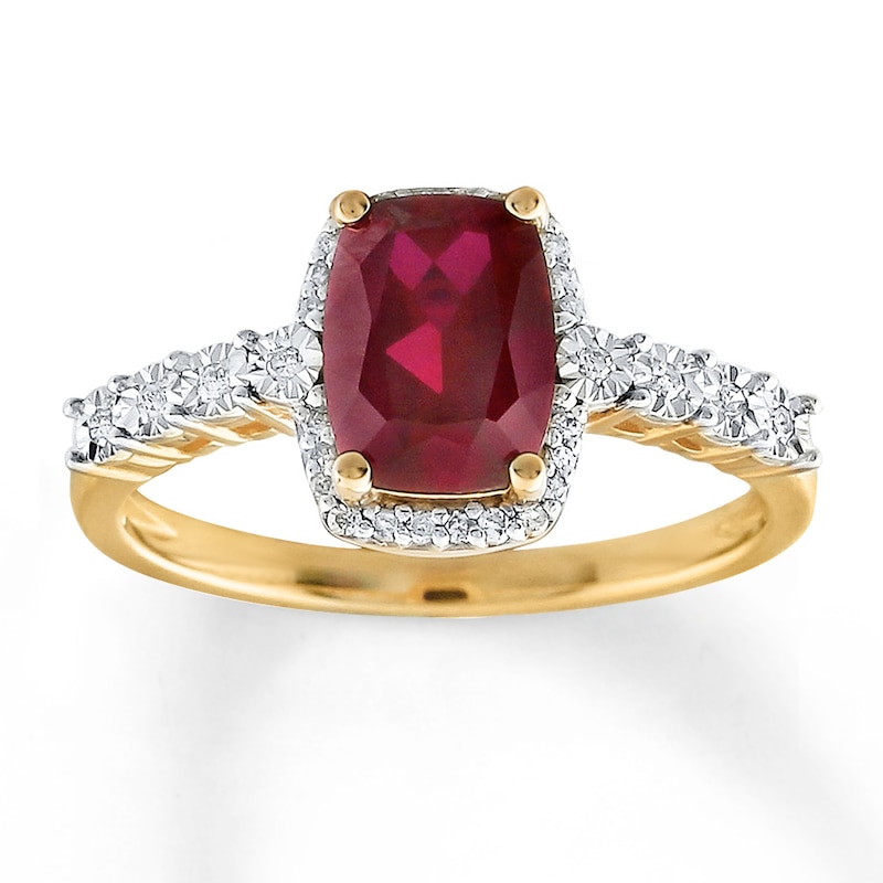 Lab-Created Ruby Ring 1/10 ct tw Diamonds 10K Yellow Gold