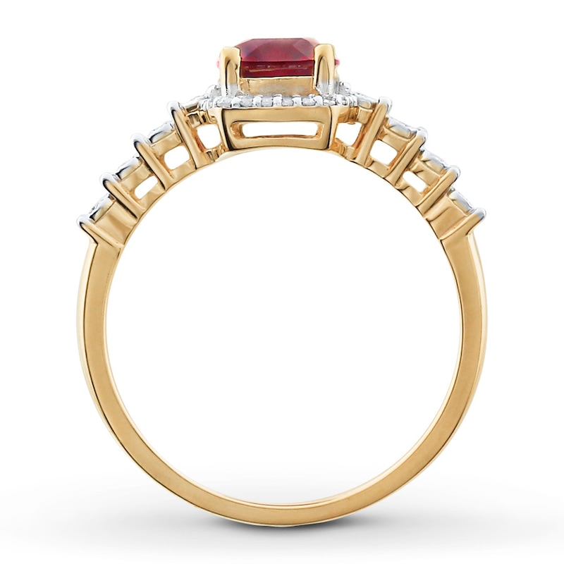 Lab-Created Ruby Ring 1/10 ct tw Diamonds 10K Yellow Gold