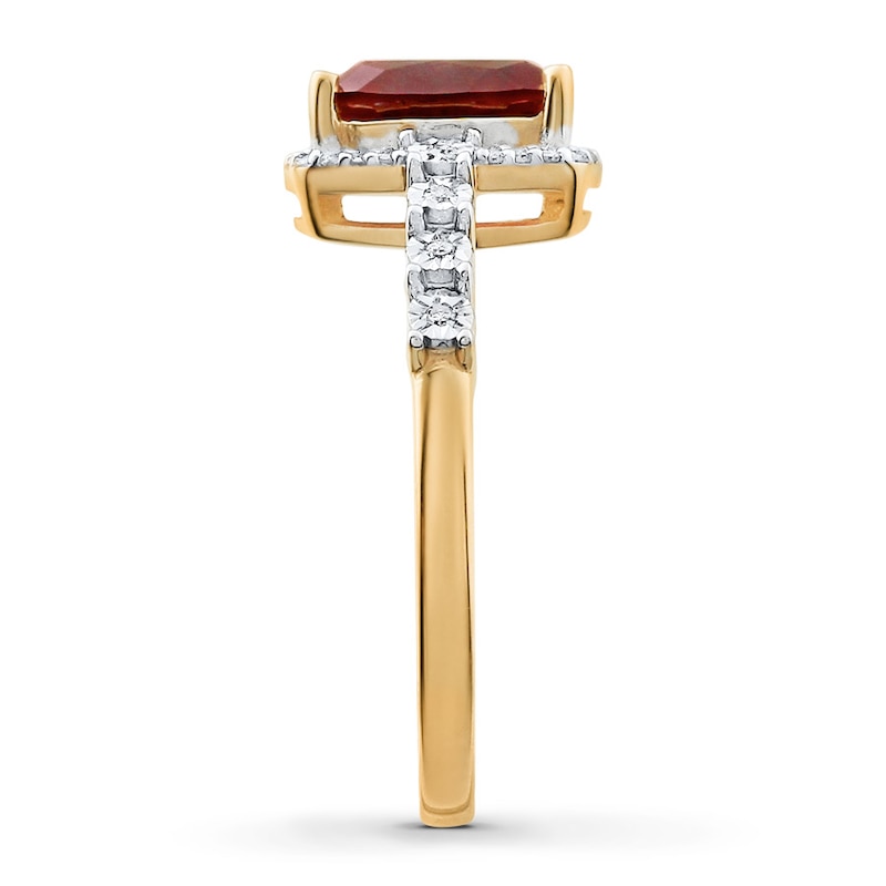 Lab-Created Ruby Ring 1/10 ct tw Diamonds 10K Yellow Gold