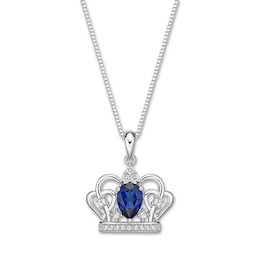 Blue/White Lab-Created Sapphire Crown Necklace Sterling Silver