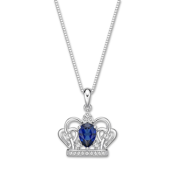 Blue/White Lab-Created Sapphire Crown Necklace Sterling Silver