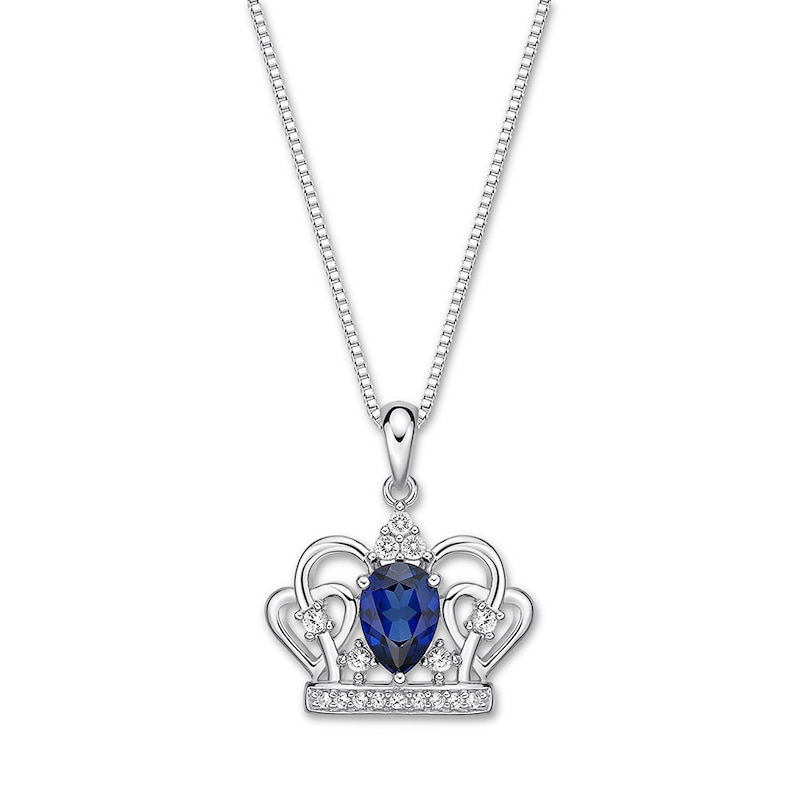 Blue/White Lab-Created Sapphire Crown Necklace Sterling Silver