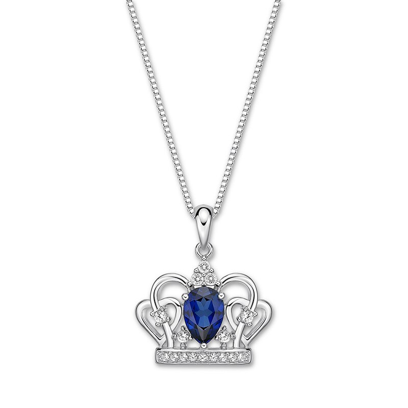 Main Image 1 of Blue/White Lab-Created Sapphire Crown Necklace Sterling Silver