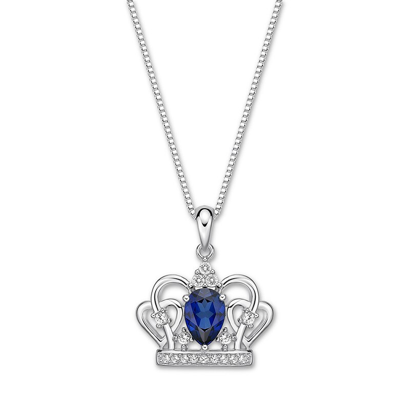 Blue/White Lab-Created Sapphire Crown Necklace Sterling Silver