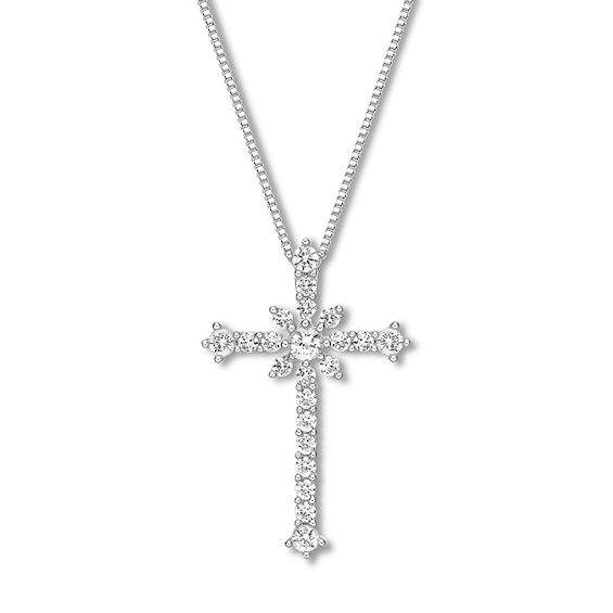 Cross Necklace Lab-Created White Sapphires Sterling Silver