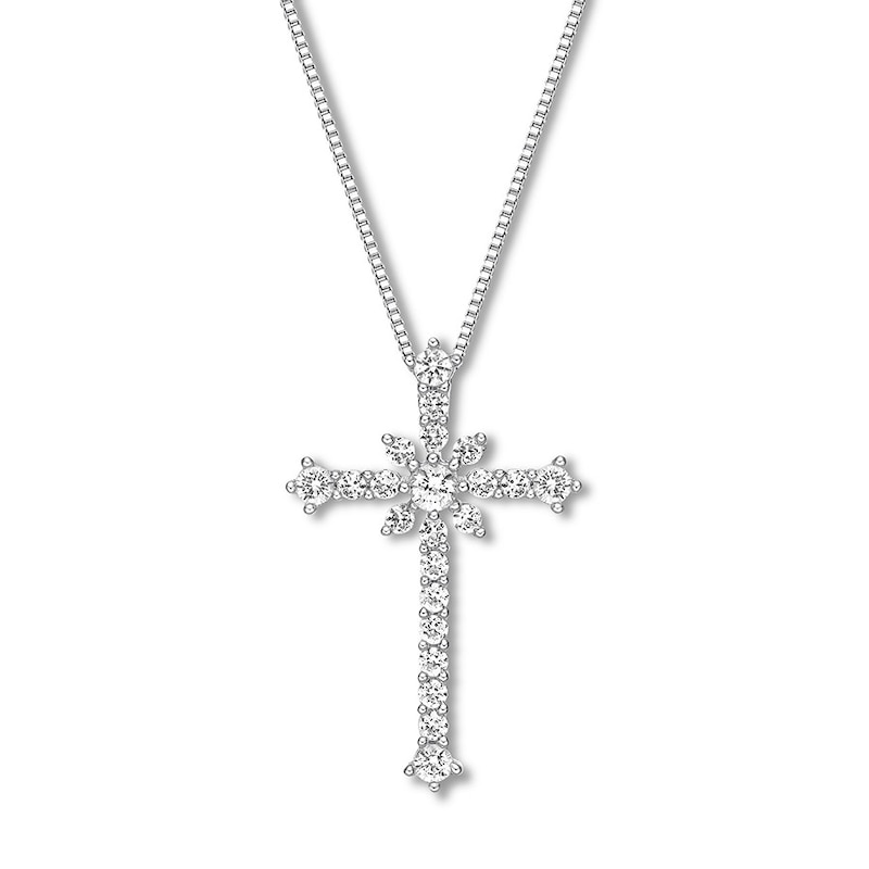 Main Image 1 of Cross Necklace Lab-Created White Sapphires Sterling Silver
