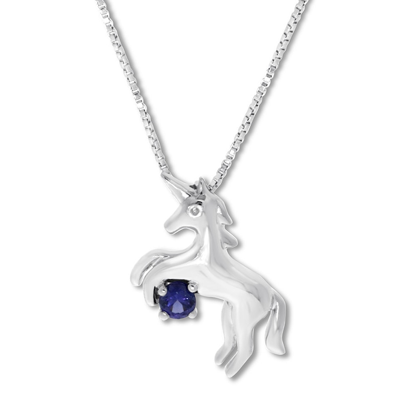 Main Image 1 of Petite Unicorn Necklace Lab-Created Sapphire Sterling Silver