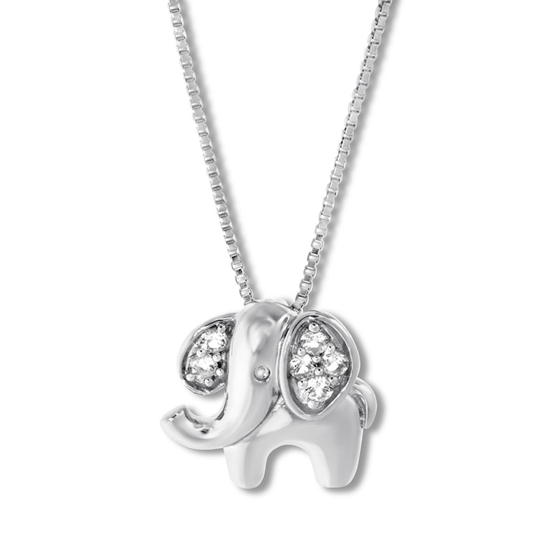 Petite Elephant Necklace Lab-Created White Sapphires Sterling Silver