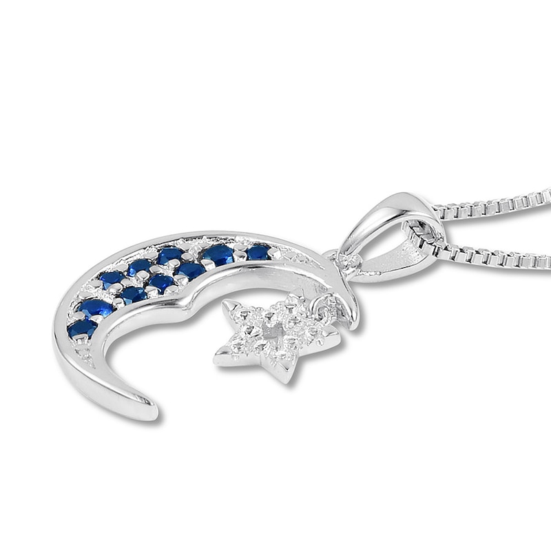 Main Image 2 of Moon & Star Necklace Lab-Created Sapphires Sterling Silver
