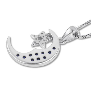 Moon & Star Necklace Lab-Created Sapphires Sterling Silver | Kay