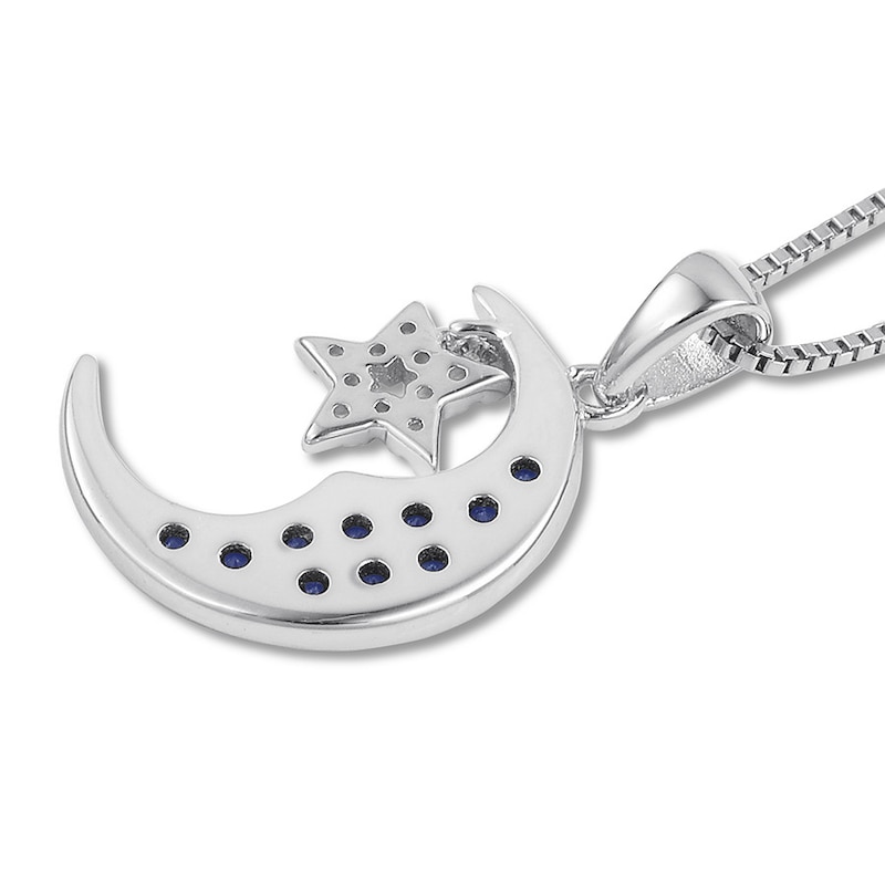 Main Image 3 of Moon & Star Necklace Lab-Created Sapphires Sterling Silver