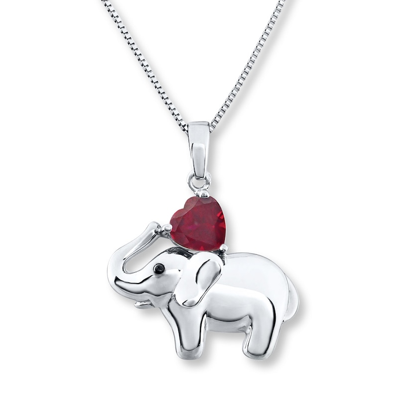 Elephant Necklace Lab-Created Ruby Sterling Silver