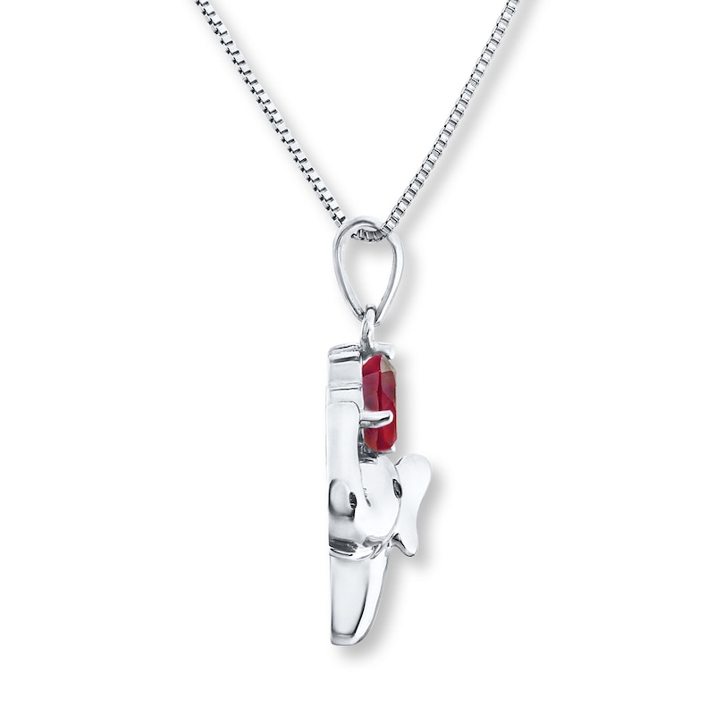 Elephant Necklace Lab-Created Ruby Sterling Silver