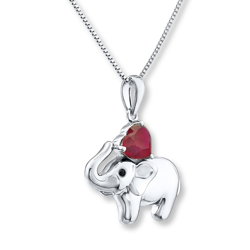 Elephant Necklace Lab-Created Ruby Sterling Silver