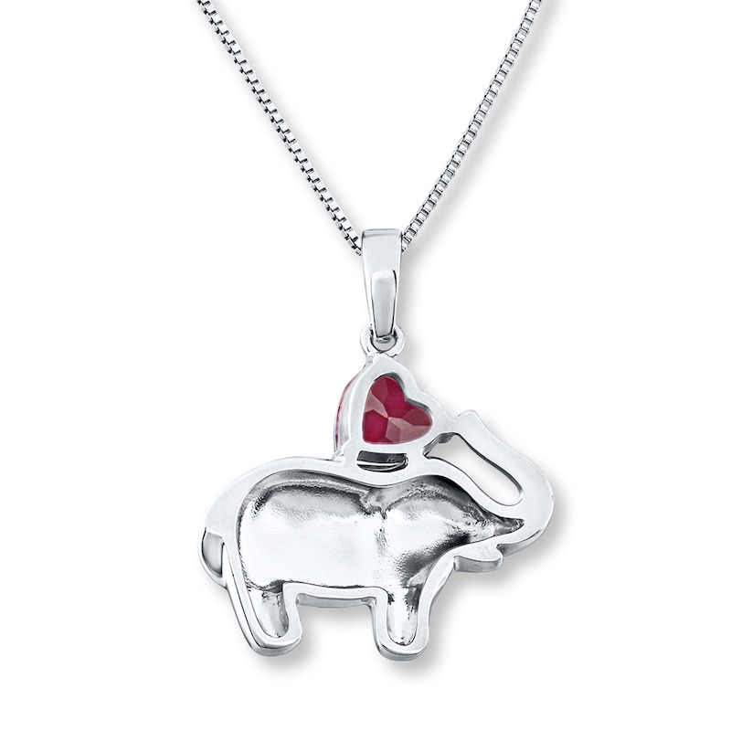 Elephant Necklace Lab-Created Ruby Sterling Silver