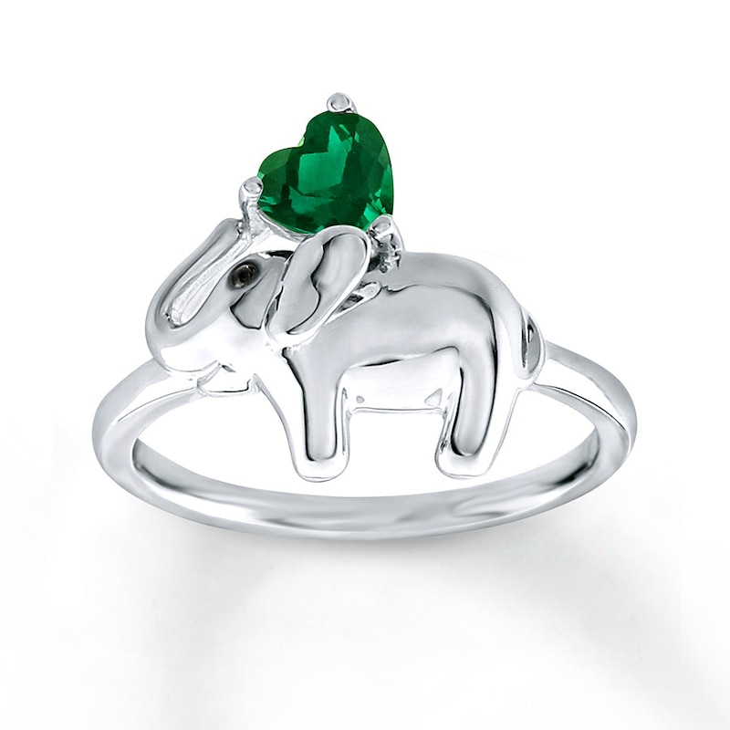 Main Image 1 of Elephant Ring Lab-Created Emerald Sterling Silver