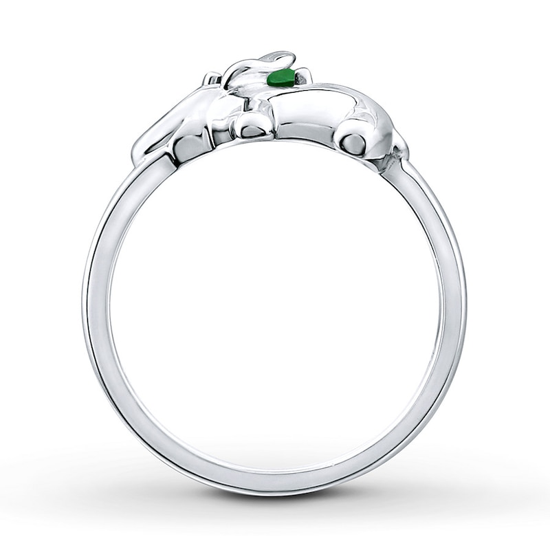 Main Image 2 of Elephant Ring Lab-Created Emerald Sterling Silver