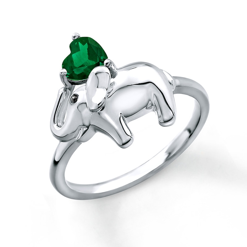 Main Image 4 of Elephant Ring Lab-Created Emerald Sterling Silver