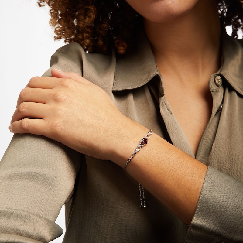 Garnet Bolo Bracelet Lab-Created Sapphires Sterling Silver