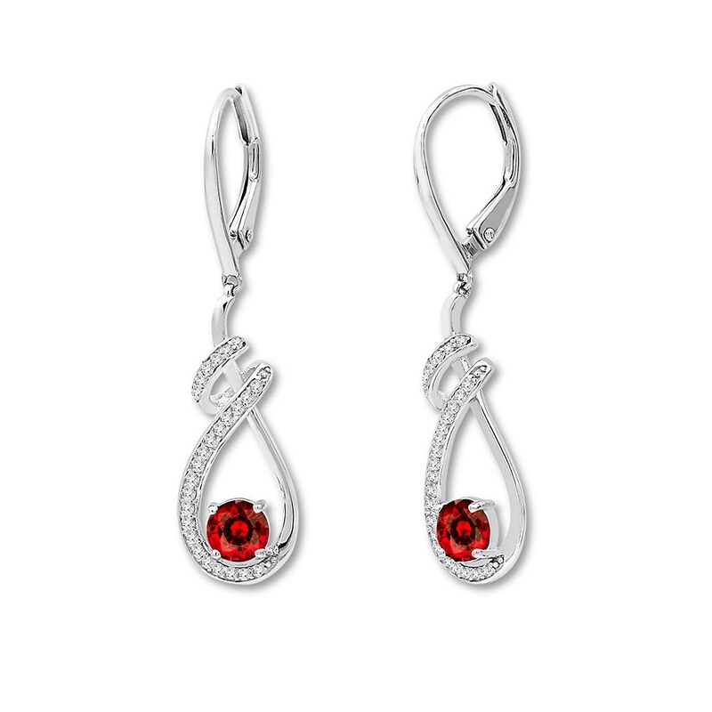 Lab Created Ruby Earrings 1 4 Ct Tw Diamonds 10k White Gold Kay Lab Created Ruby Earrings 1 4 Ct Tw Diamonds 10k White Gold Kay