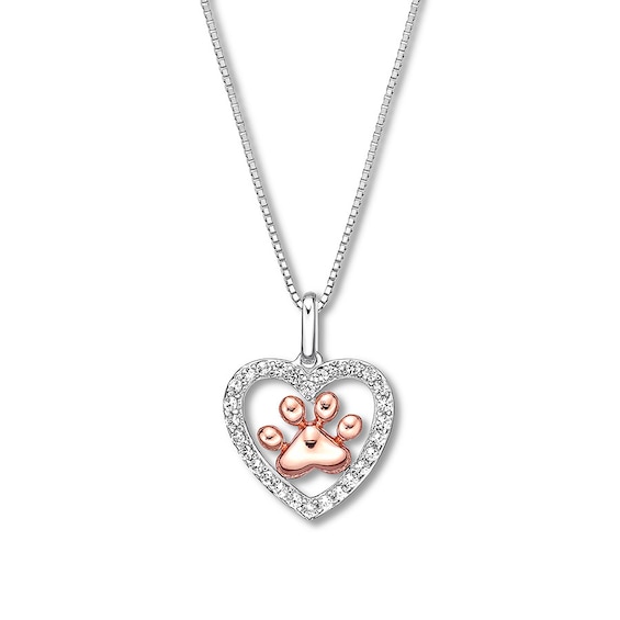 Lab-Created Sapphire Pet Love Necklace Sterling Silver/10K Gold