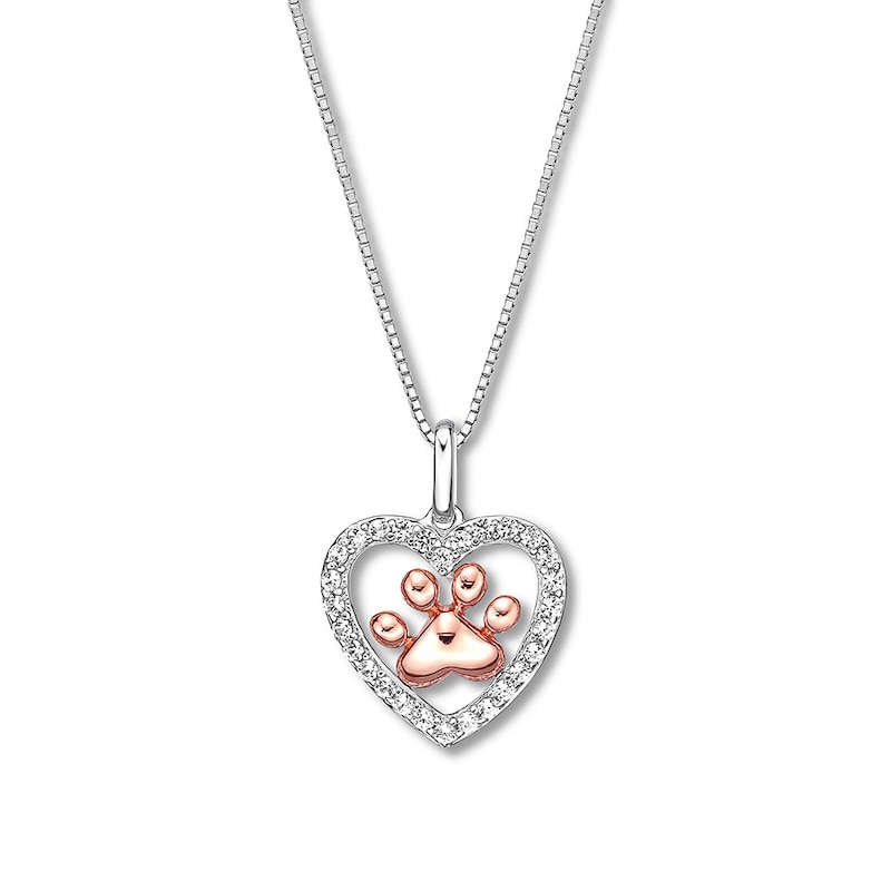 Main Image 1 of Lab-Created Sapphire Pet Love Necklace Sterling Silver/10K Gold