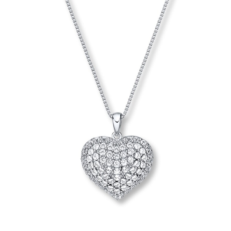 "Love" Heart Necklace Lab-Created Sapphires Sterling Silver