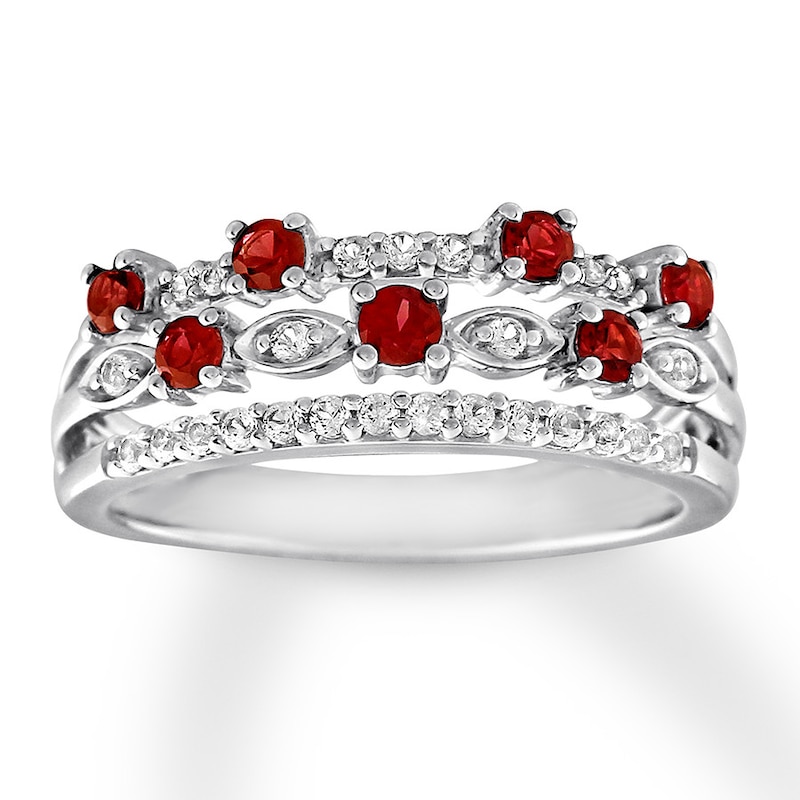 Main Image 1 of Lab-Created Ruby Ring Lab-Created Sapphires Sterling Silver