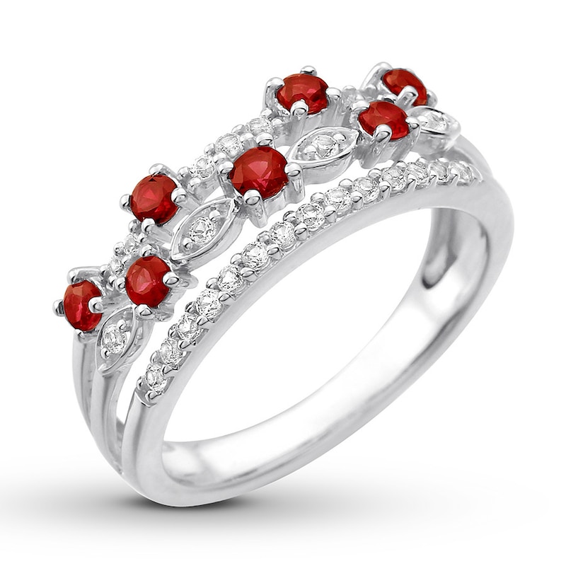Lab-Created Ruby Ring Lab-Created Sapphires Sterling Silver